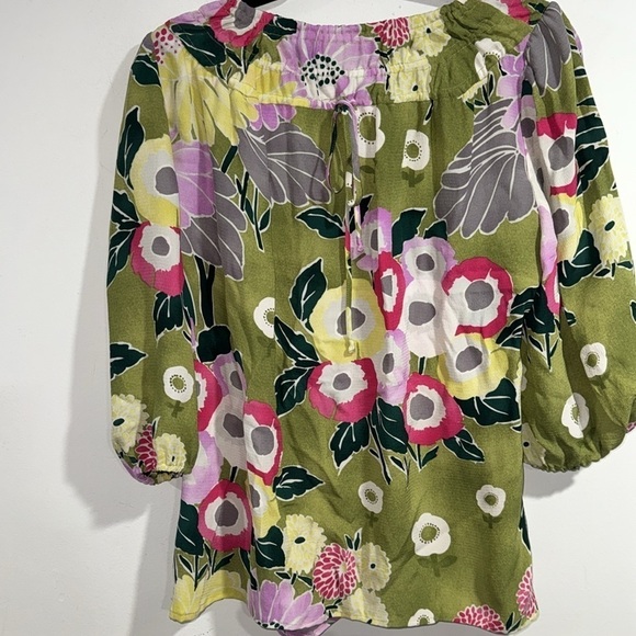 Leifsdottir silk blouse floral bright cinch small Anthropologie - Picture 5 of 5